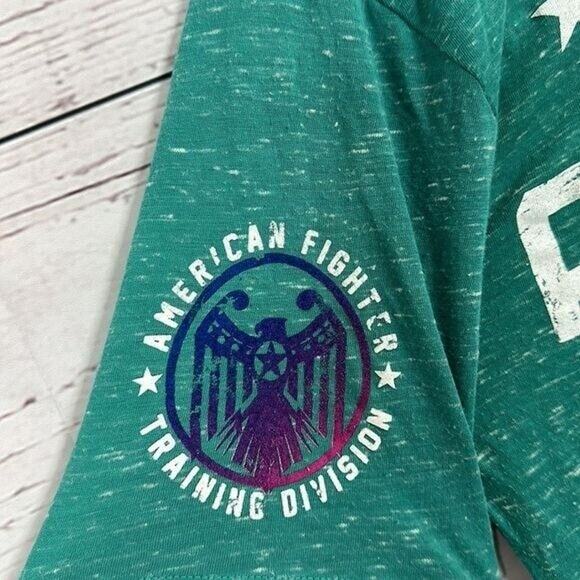 American Fighter Tee Shirt Womens XL Blue Green Y2K Punk Graphic Grunge Rocker - Picture 5 of 10
